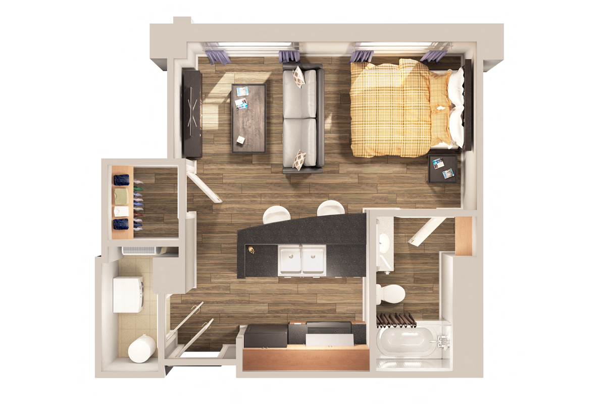 Floor plan for studio, 1 bath, 470 sqft